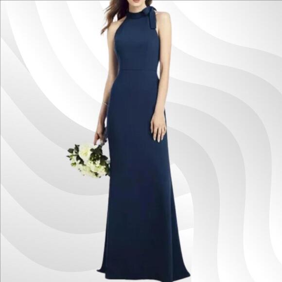 2/$50 After Six Midnight Crepe Halter Dress w/ Tie Neck 6827 Size 10R - Picture 1 of 9
